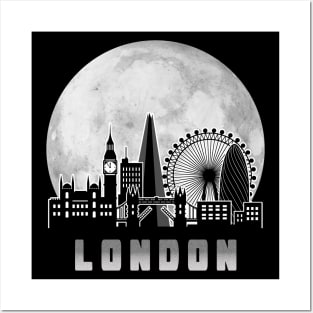 London United Kingdom Skyline Full Moon Posters and Art